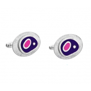 Amoeba Collection - Silver & Resin Enamel Cufflinks - Navy Blue and Cerise